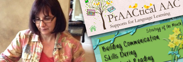 Photo of Carole Zangari and images from her PracticalAAC blog