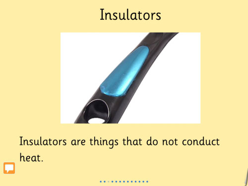 A page of a Science books created using Clicker Books showing the handle of a frying pan